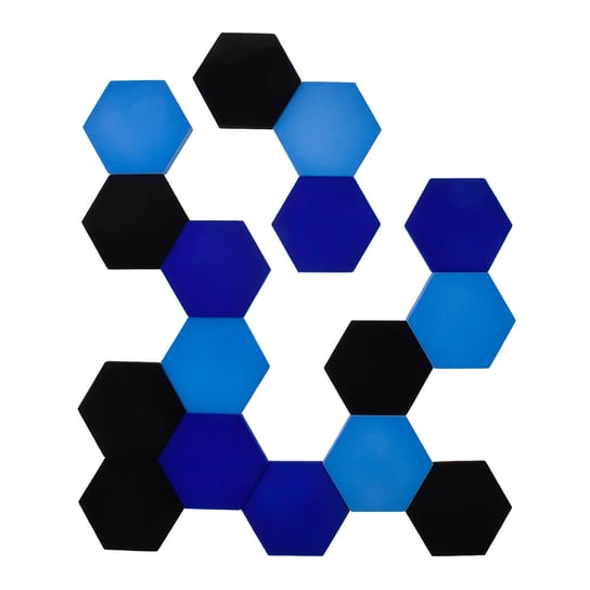 Akustyczne panele ścienne 3d – zestaw 16 sztuk paneli dekoracyjnych Heksagon jasnoniebieski, ciemnoniebieski, czarny WallMarket