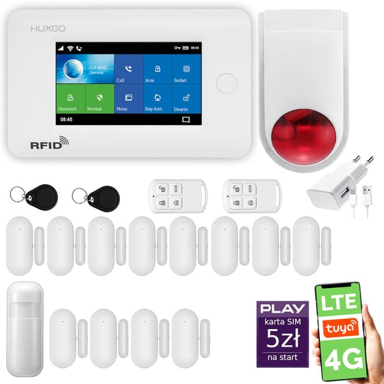Alarm bezprzewodowy WiFi + GSM 4G LTE - system alarmowy HUXGO HXA006 4G B D12 BS z aplikacją TUYA + syrena bezprzewodowa/ HUXGO Inna marka