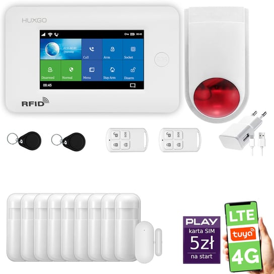 Alarm bezprzewodowy WiFi + GSM 4G LTE - system alarmowy HUXGO HXA006 4G B R9 BS z aplikacją TUYA + syrena bezprzewodowa/ HUXGO Inna marka