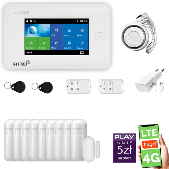 Alarm bezprzewodowy WiFi + GSM 4G LTE - system alarmowy HUXGO HXA006 4G B R9 PS z aplikacją TUYA + syrena przewodowa/ HUXGO Inna marka