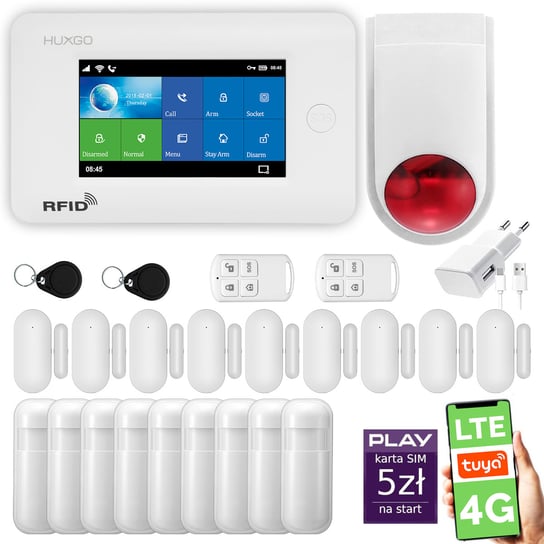 Alarm bezprzewodowy WiFi + GSM 4G LTE - system alarmowy HUXGO HXA006 4G B R9D9 BS z aplikacją TUYA + syrena bezprzewodowa/ HUXGO Inna marka