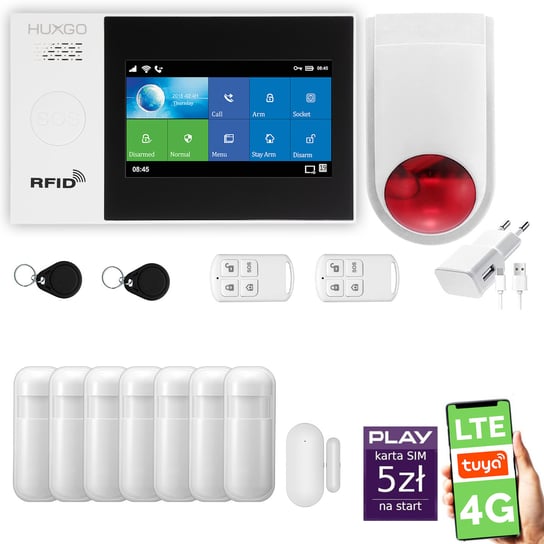 Alarm bezprzewodowy WiFi + GSM 4G LTE - system alarmowy HUXGO HXA007 4G B R7 BS z aplikacją TUYA + syrena bezprzewodowa/ HUXGO Inna marka
