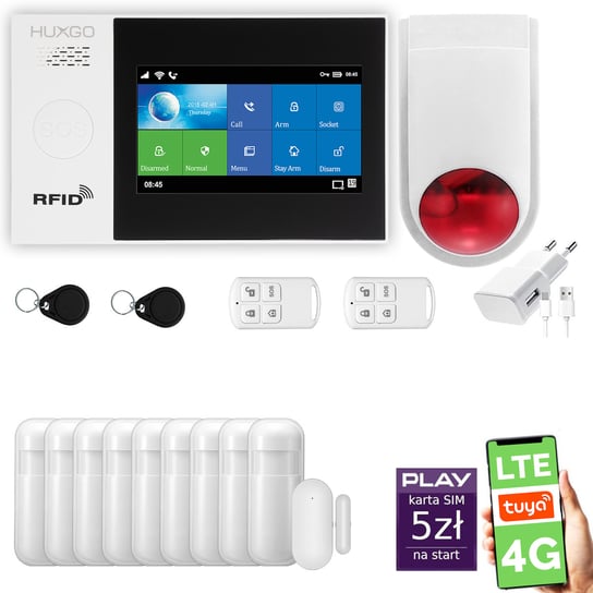 Alarm bezprzewodowy WiFi + GSM 4G LTE - system alarmowy HUXGO HXA007 4G B R9 BS z aplikacją TUYA + syrena bezprzewodowa/ HUXGO Inna marka