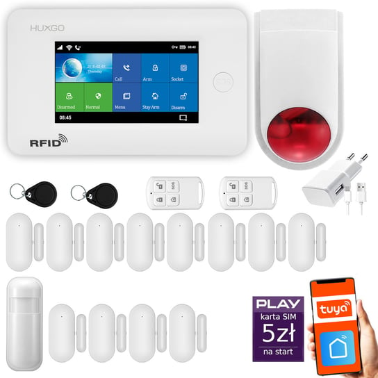 Alarm bezprzewodowy WiFi + GSM - system alarmowy HUXGO HXA006 2G B D12 BS z aplikacją TUYA + syrena bezprzewodowa/ HUXGO Inna marka