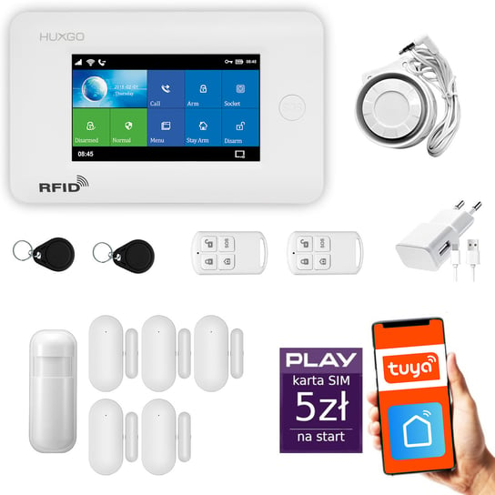 Alarm bezprzewodowy WiFi + GSM - system alarmowy HUXGO HXA006 2G B D5 PS z aplikacją TUYA + syrena przewodowa/ HUXGO Inna marka