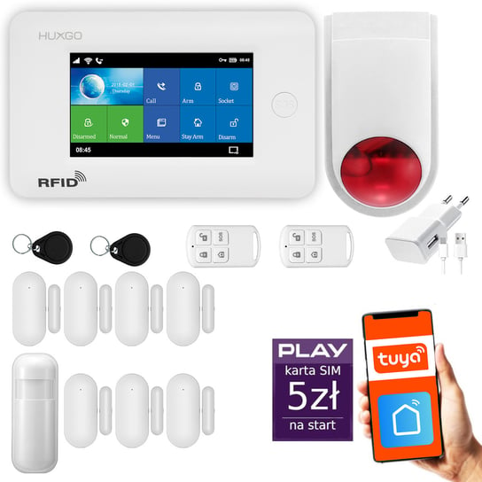 Alarm bezprzewodowy WiFi + GSM - system alarmowy HUXGO HXA006 2G B D7 BS z aplikacją TUYA + syrena bezprzewodowa/ HUXGO Inna marka