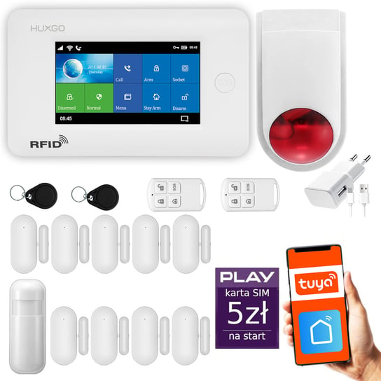 Alarm bezprzewodowy WiFi + GSM - system alarmowy HUXGO HXA006 2G B D9 BS z aplikacją TUYA + syrena bezprzewodowa/ HUXGO Inna marka
