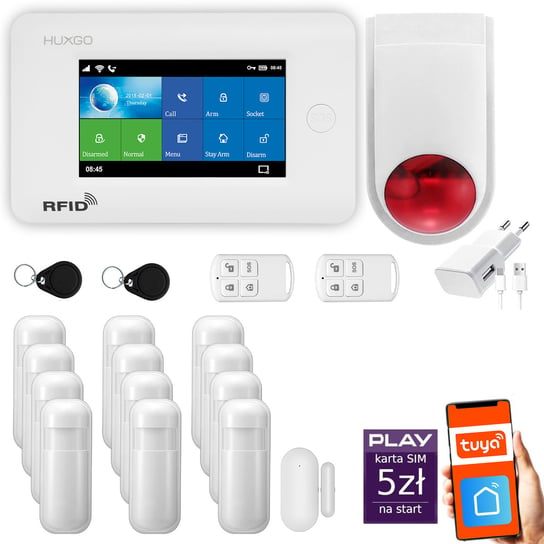 Alarm bezprzewodowy WiFi + GSM - system alarmowy HUXGO HXA006 2G B R12 BS z aplikacją TUYA + syrena bezprzewodowa/ HUXGO Inna marka