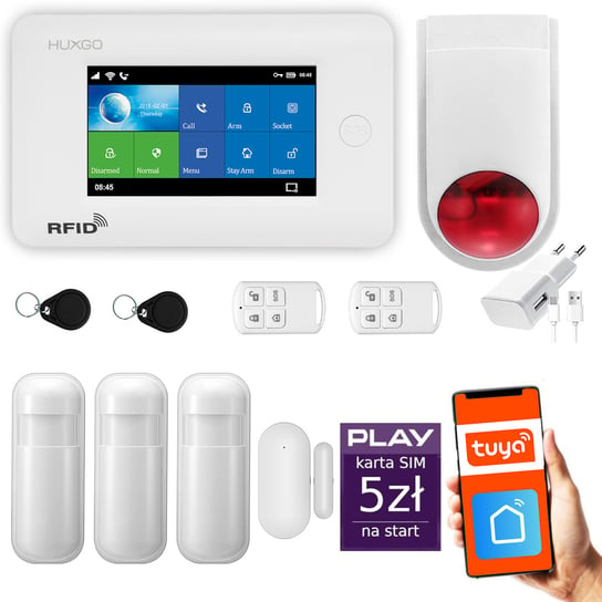Alarm bezprzewodowy WiFi + GSM - system alarmowy HUXGO HXA006 2G B R3 BS z aplikacją TUYA + syrena bezprzewodowa/ HUXGO Inna marka
