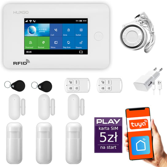 Alarm bezprzewodowy WiFi + GSM - system alarmowy HUXGO HXA006 2G B R3D3 PS z aplikacją TUYA + syrena przewodowa/ HUXGO Inna marka