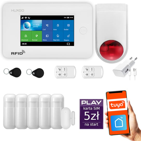 Alarm bezprzewodowy WiFi + GSM - system alarmowy HUXGO HXA006 2G B R5 BS z aplikacją TUYA + syrena bezprzewodowa/ HUXGO Inna marka