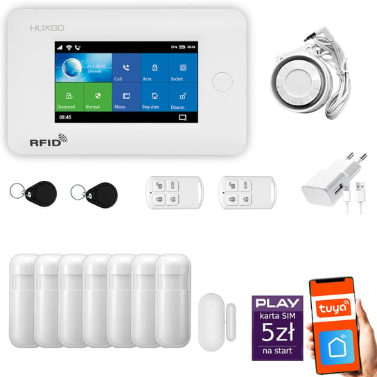 Alarm bezprzewodowy WiFi + GSM - system alarmowy HUXGO HXA006 2G B R7 PS z aplikacją TUYA + syrena przewodowa/ HUXGO Inna marka