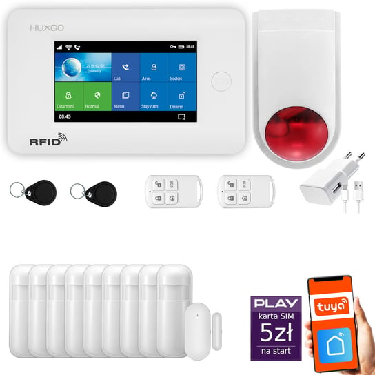 Alarm bezprzewodowy WiFi + GSM - system alarmowy HUXGO HXA006 2G B R9 BS z aplikacją TUYA + syrena bezprzewodowa/ HUXGO Inna marka