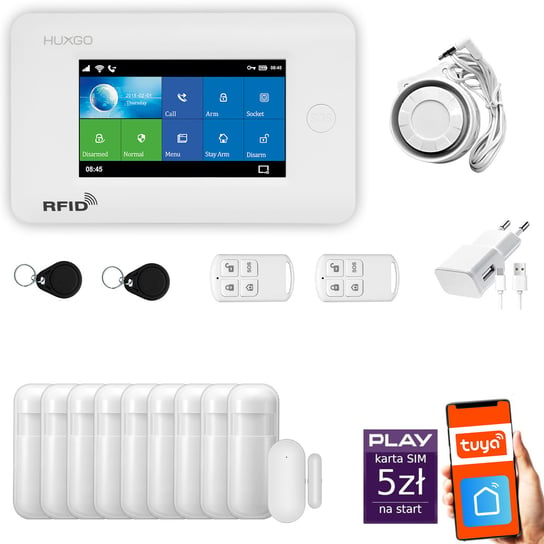 Alarm bezprzewodowy WiFi + GSM - system alarmowy HUXGO HXA006 2G B R9 PS z aplikacją TUYA + syrena przewodowa/ HUXGO Inna marka