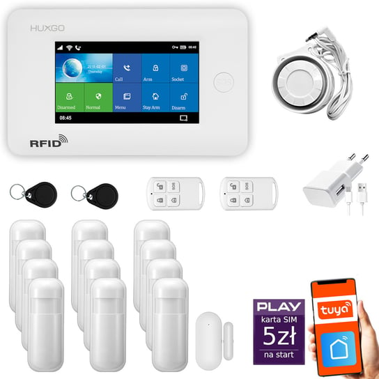 Alarm bezprzewodowy WiFi + GSM - system alarmowy HUXGO HXA007 2G B R12 PS z aplikacją TUYA + syrena przewodowa/ HUXGO Inna marka