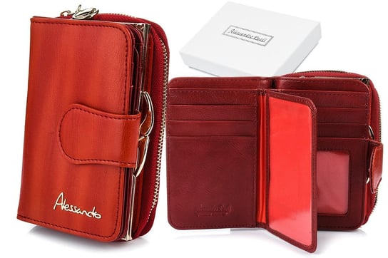 Alessandro damski portfel skórzany czerwony pudełko U71 czerwony Alessandro Paoli