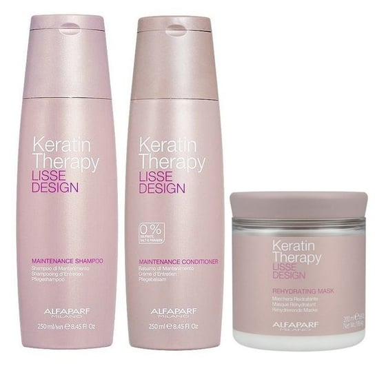 Alfaparf Keratin Therapy, Zestaw podtrzymujący efekt wygładzenia: szampon 250ml+odżywka 250ml + maska 200ml Alfaparf