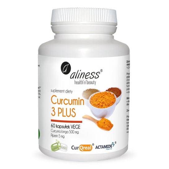 Aliness, Curcumin 3 Plus z piperyną 500 mg/5 mg, Suplement diety, 60 kaps. Aliness