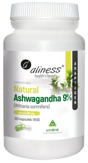 Aliness, Natural Ashwagandha 9% VEGE extract 580 mg,  Suplement diety, 100 kaps. Inna marka