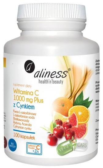 Aliness, Witamina C 1000 mg z CYNKIEM PLUS bioflawonoidy, rutyna, acer.,  Suplement diety, 100 kaps. Inna marka