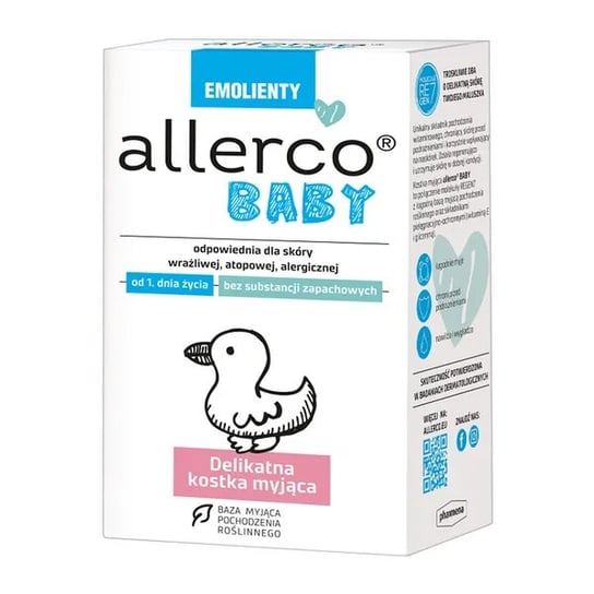 Allerco Baby Emolienty, delikatna kostka myjąca, od 1. dnia życia, 100 g Allerco