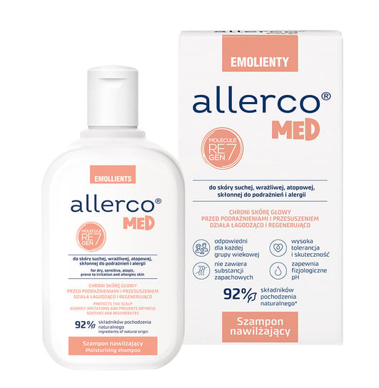 Allerco, szampon nawilżający dla skóry skłonnej do podrażnień i alergii, 200 ml Allerco