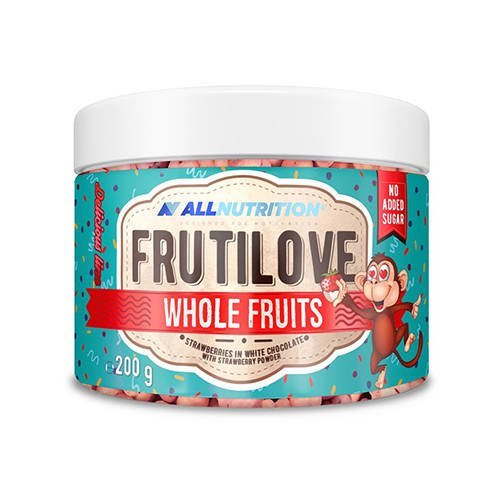 Allnutrition Frutilove - 200G - Strawberries In White Chocolate - Truskawki Liofilizowane Oblane Białą Czekoladą Oprószone Proszkiem Truskawkowym Allnutrition