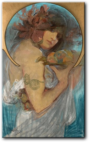 Alphonse Mucha, portret kobiety z owocami- pastel. - PR06304 PRINTORAMA