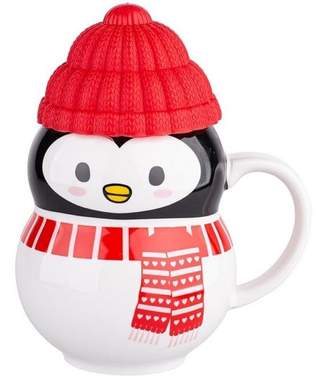 Altom Kubek świąteczny zimowy z silikonową czapeczką, pingwinek, w opasce, 350 ml ALTOMDESIGN
