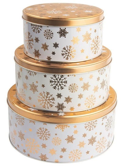 Altom, Puszki okrągłe komplet, dekoracja złote śnieżynki, 3 szt. 20x9 cm; 17x8 cm; 14x7 cm ALTOMDESIGN