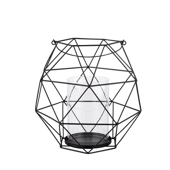 Altom, Świecznik metalowy geometryczny z uchwytem i szklanym wkładem, czarny, 22x22x22 cm ALTOMDESIGN