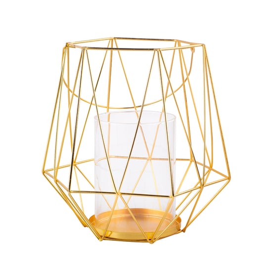 Altom, Świecznik metalowy geometryczny z uchwytem i szklanym wkładem, złoty, 20x18x20 cm ALTOMDESIGN