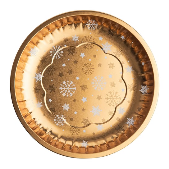 Altom, Taca okragła śr. 26 cm, dekoracja złote śnieżynki ALTOMDESIGN