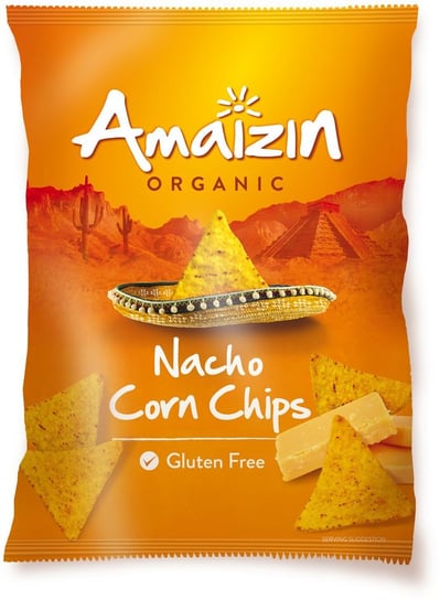 Amaizin, chipsy nachos kukurydziane o smaku serowym bezglutenowe bio, 150 g Amaizin