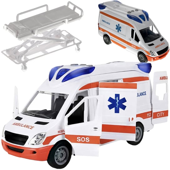 Ambulans Karetka Pogotowia Auto z Dźwięk Pogotowie Światło Otwierane Drzwi KRUZZEL Kruzzel