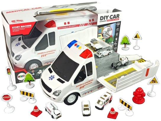 Ambulans Transportowy Parking Dźwięki Światła Napęd Frykcyjny Autka Akcesoria lean