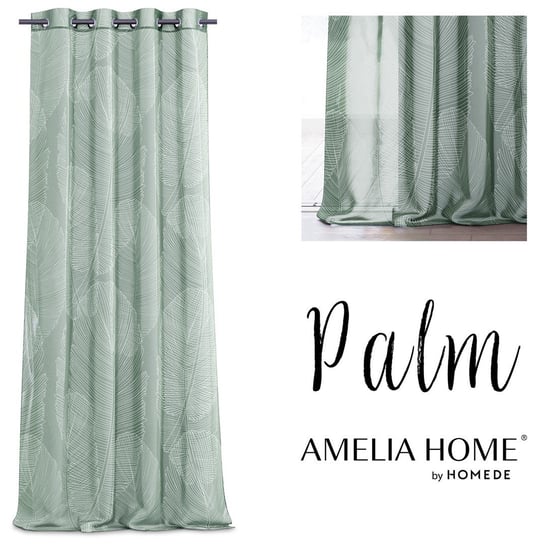 AmeliaHome, Firana Palm na przelotkach, Ciemnozielony, 140x270 cm AmeliaHome