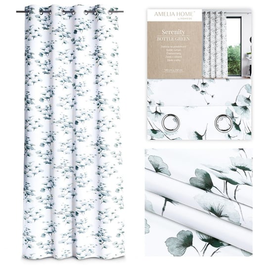 AmeliaHome, Serenity, zasłona styl klasyczny rośliny srebrne przelotki, biały, 140x250cm AmeliaHome