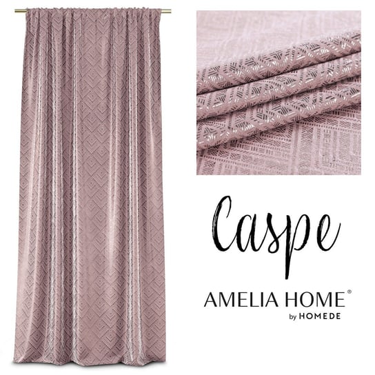 AmeliaHome, Zasłona CASPE, różowy drukowany styl glamour taśma blackout suede shine, 140x250 cm AmeliaHome