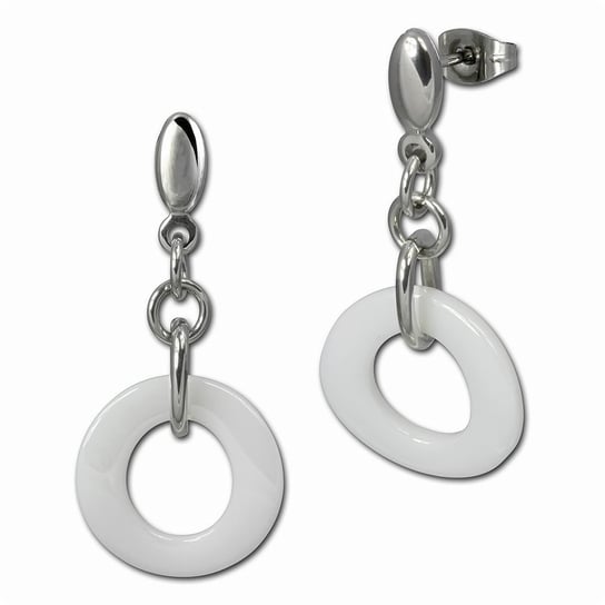 Amello kolczyki ceramiczne ze stali nierdzewnej kolczyki damskie srebrne białe pierścienie ESOX01W Amello