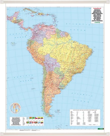 Ameryka Południowa. Mapa ścienna polityczno-fizyczna 1:8 000 000 Opracowanie zbiorowe