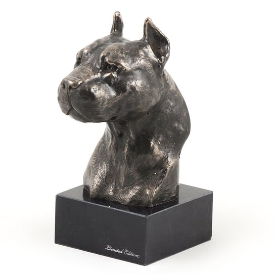 Amerykański Staffordshire terrier, Amstaff, Amstaf I - statuetka psa, popiersie na kamiennej podstawie, rzeźba, trofeum na wystawę psów marki Art-Dog Art-Dog