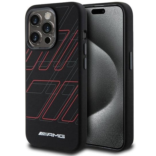 AMG etui obudowa pokrowiec do iPhone 15 Pro 6.1" czarny/black hardcase Silicone Large Rhombuses Pattern MagSafe Mercedes