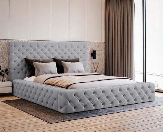 Amor łóżko tapicerowane 140x200 cm - grube łóżko z pojemnikiem, elegancki design, łóżko małżeńskie - tkanina velvet, szary (Elegance 19) Emporius