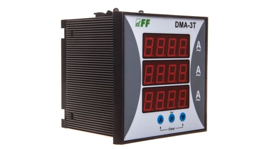 Amperomierz 3-fazowy cyfrowy tablicowy 0-9000A dokładność 1% 96x96mm do pracy z przekładnikiem 5A DMA-3T F&F