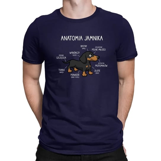 Anatomia jamnika - męska koszulka na prezent Granatowa Koszulkowy