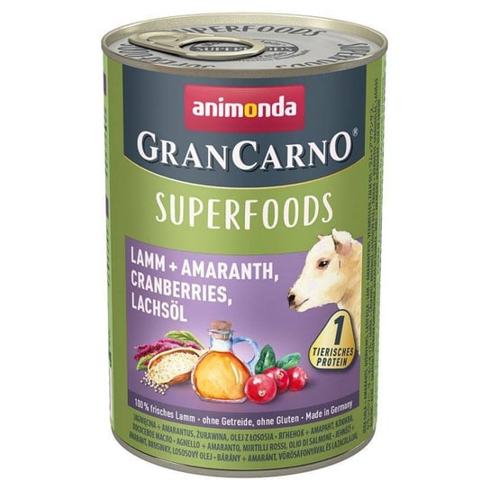 ANIMONDA GranCarno Superfoods Adult Dog Jagnięcina, amarantus, żurawina, olej z łososia 400g Animonda