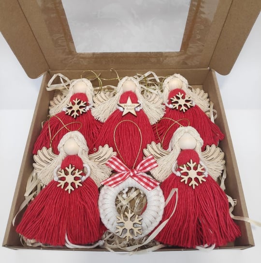 Aniołki Makrama Na Choinkę Ozdoby Świąteczne Zestaw Box Prezent Czerwone Inna marka