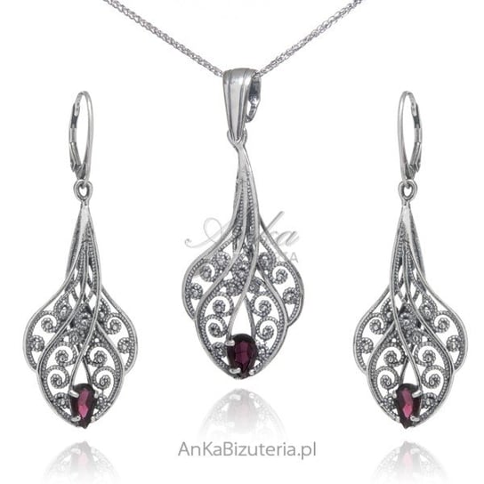AnKa Biżuteria, Biżuteria srebrna komplet z markazytami i granatami AnKa Biżuteria