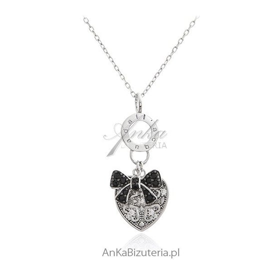 AnKa Biżuteria, Biżuteria srebrna - stylowe serduszko z czarną koka AnKa Biżuteria